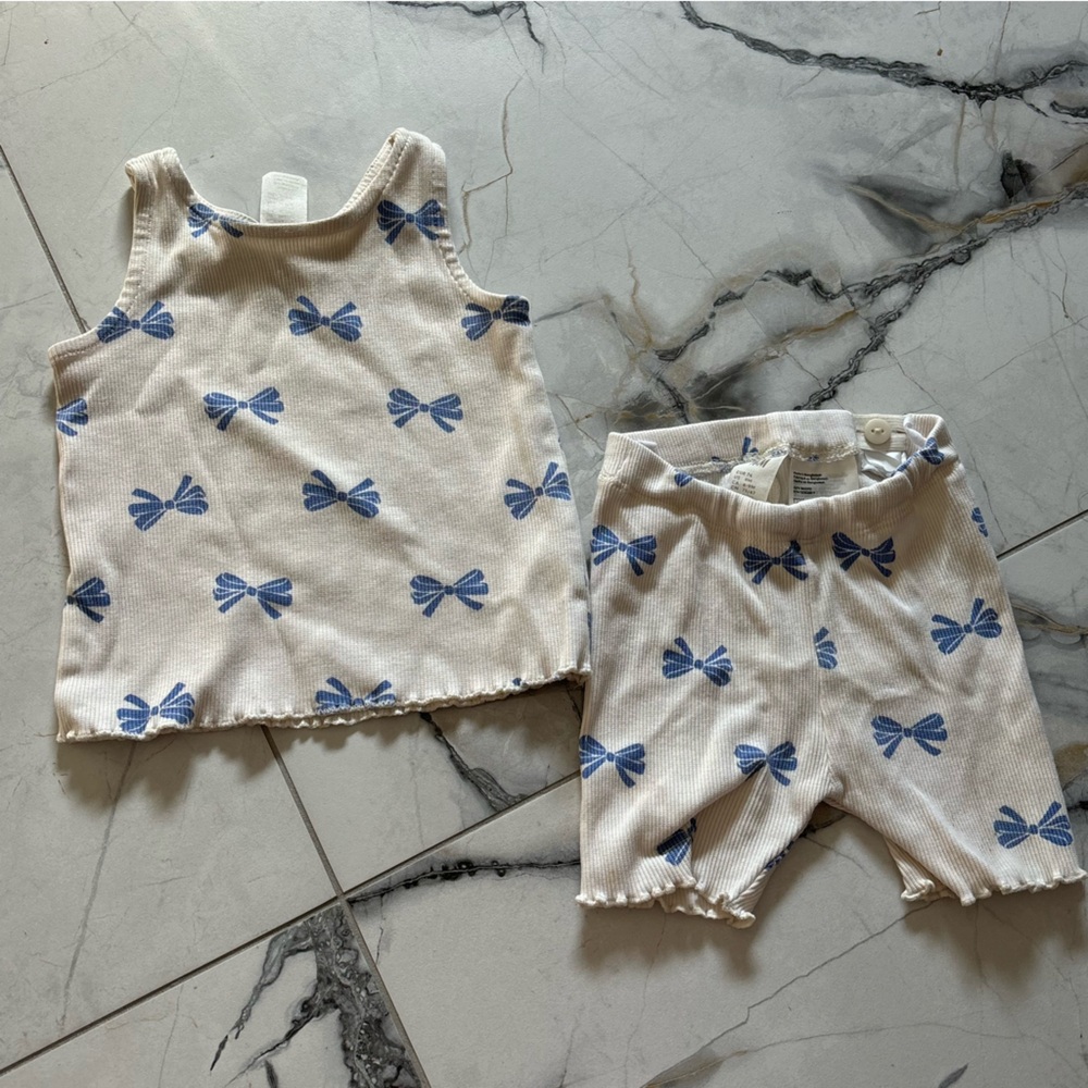 H&M Cream and Blue Bow Diaper Cover Set